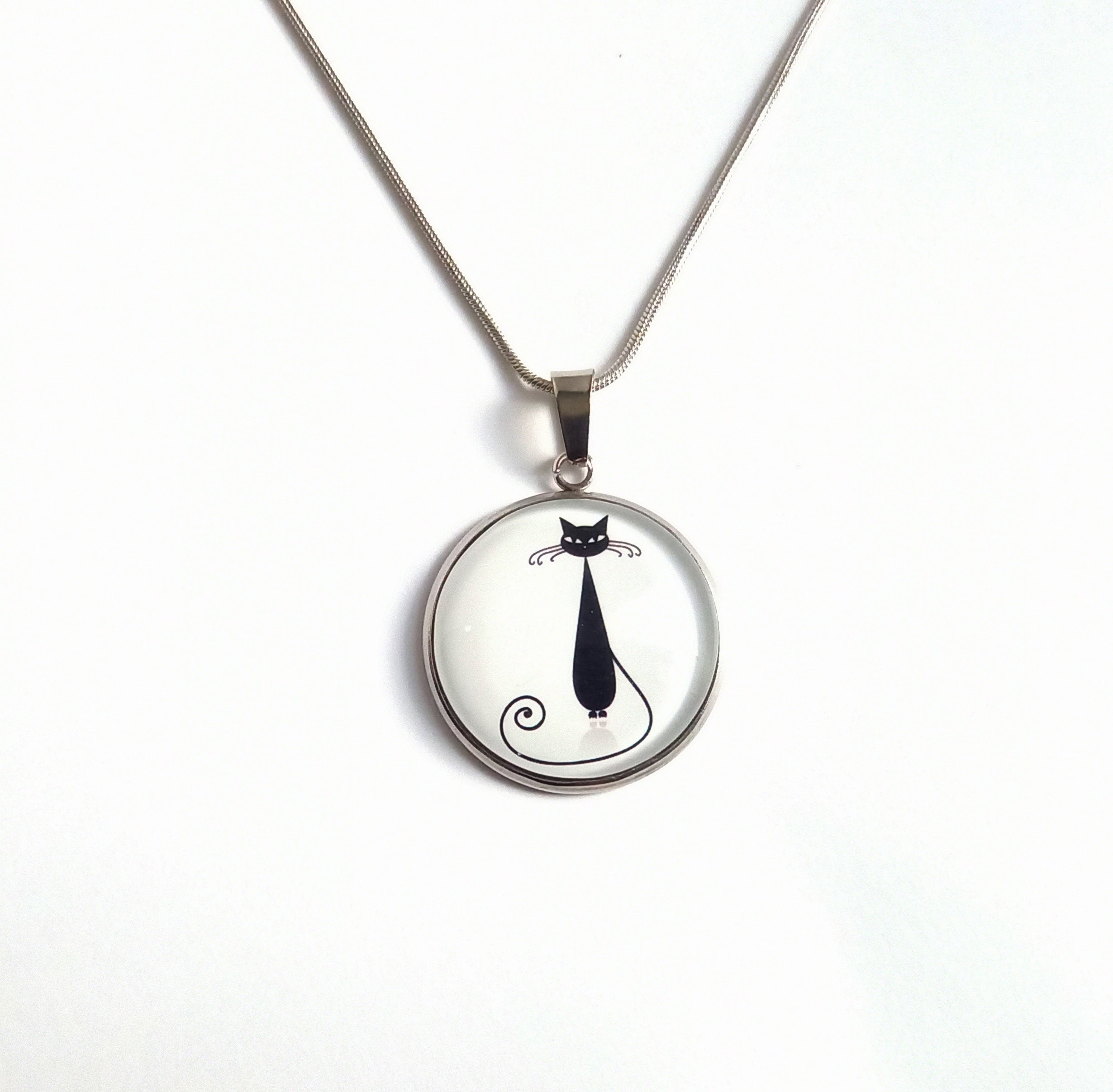 Necklace Black Cat Cabochon Glass Photo Cat Silhouette Funny Etsy UK