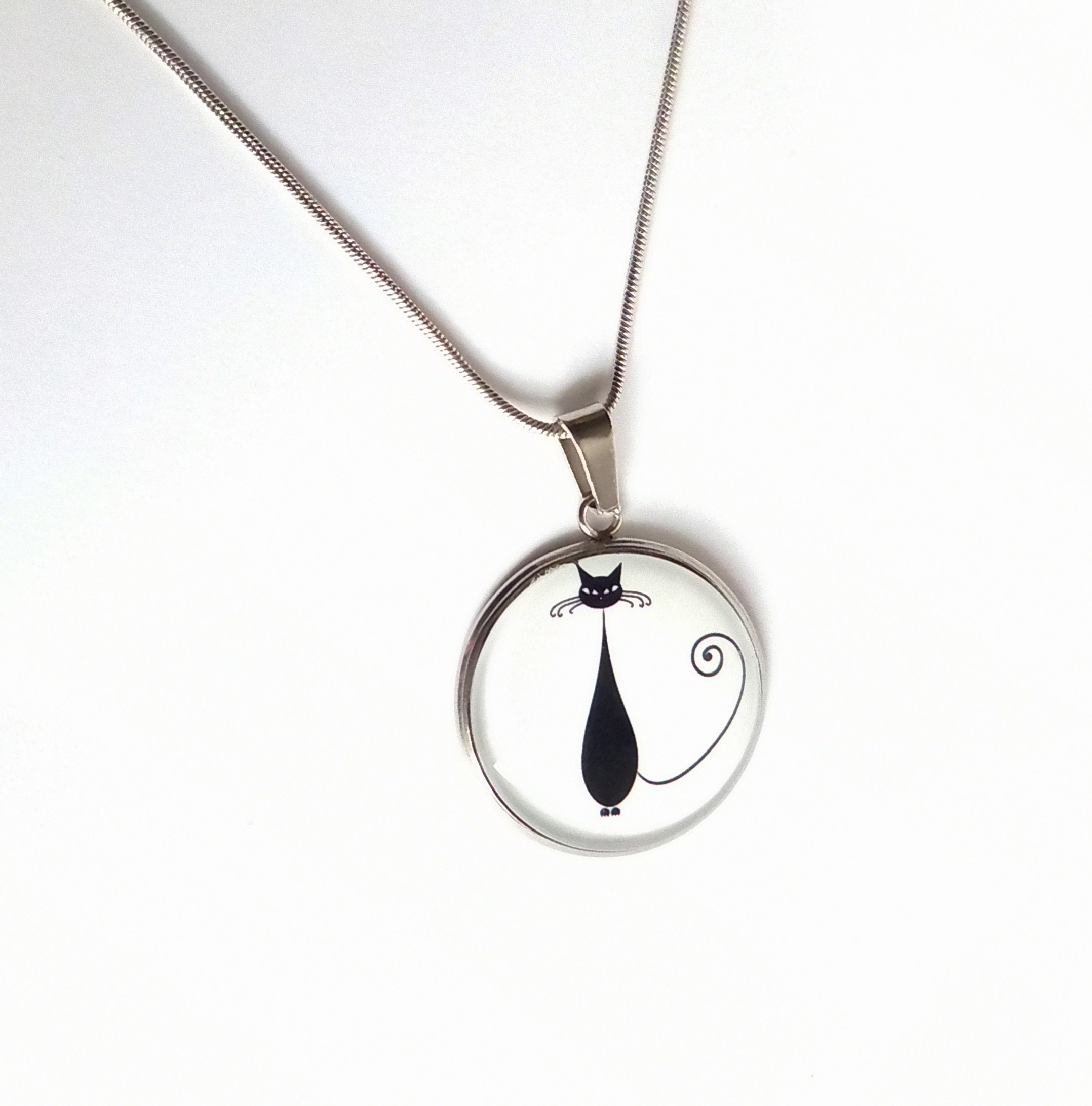 Necklace Black Cat Cabochon Glass Photo Cat Silhouette Funny Etsy UK