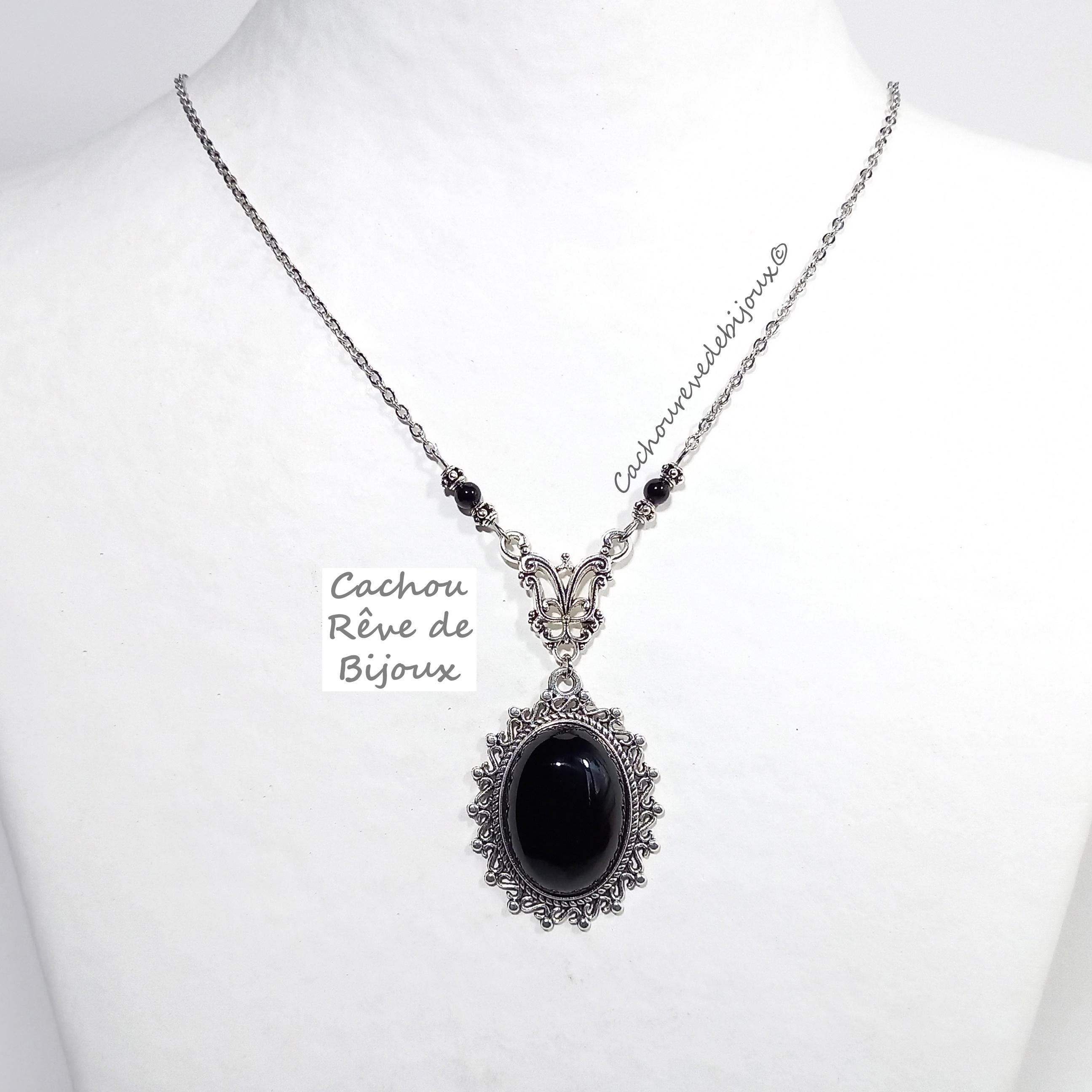 Lot De 2 Bijoux Halloween - Collier Et Bracelet Dentelle Noire Avec Pendentif Cristal Et Fleurs Ajourées - Style Gothique Pour Femmes/filles