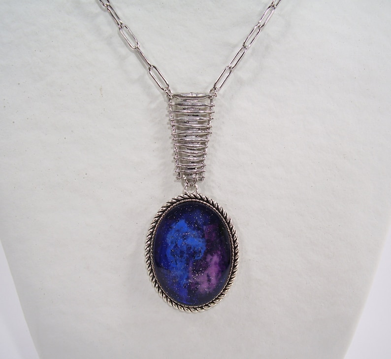 Table Table Star Galaxy Nebula Blue pink pendant Cabochon scale connector Cabochon glass hand-painted chain trombone steel