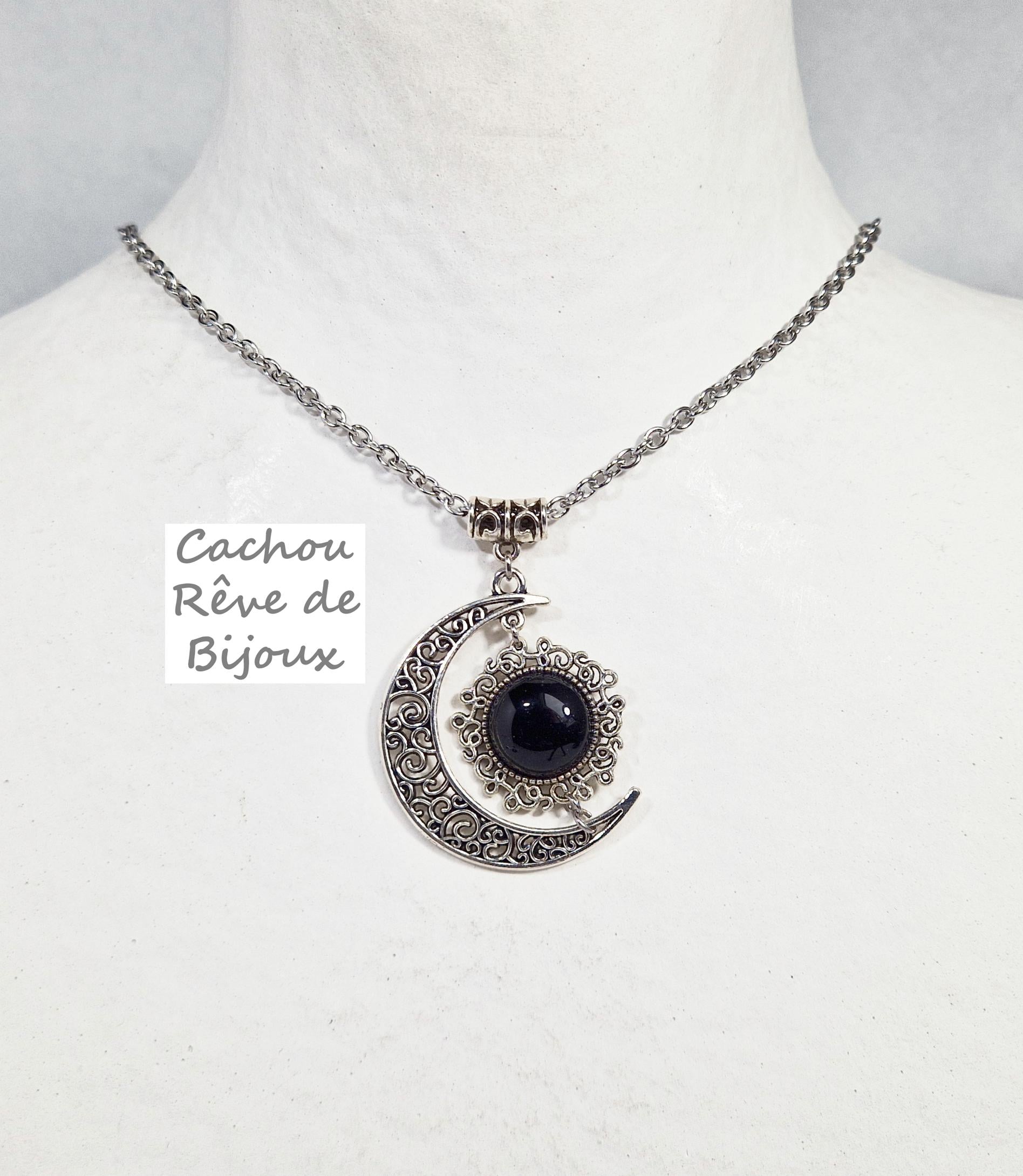 Collier Sautoir Fantaisie Marron - Perles Imitation Culture, Rubans Dentelle, Style Gothique