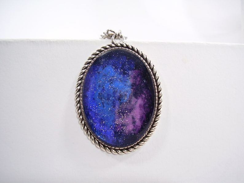 Table Table Star Galaxy Nebula Blue pink pendant Cabochon scale connector Cabochon glass hand-painted chain trombone steel