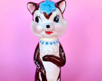 Vintage Tall Skunk Boy and Girl Salt & Pepper Shakers Japan Skunk Blue