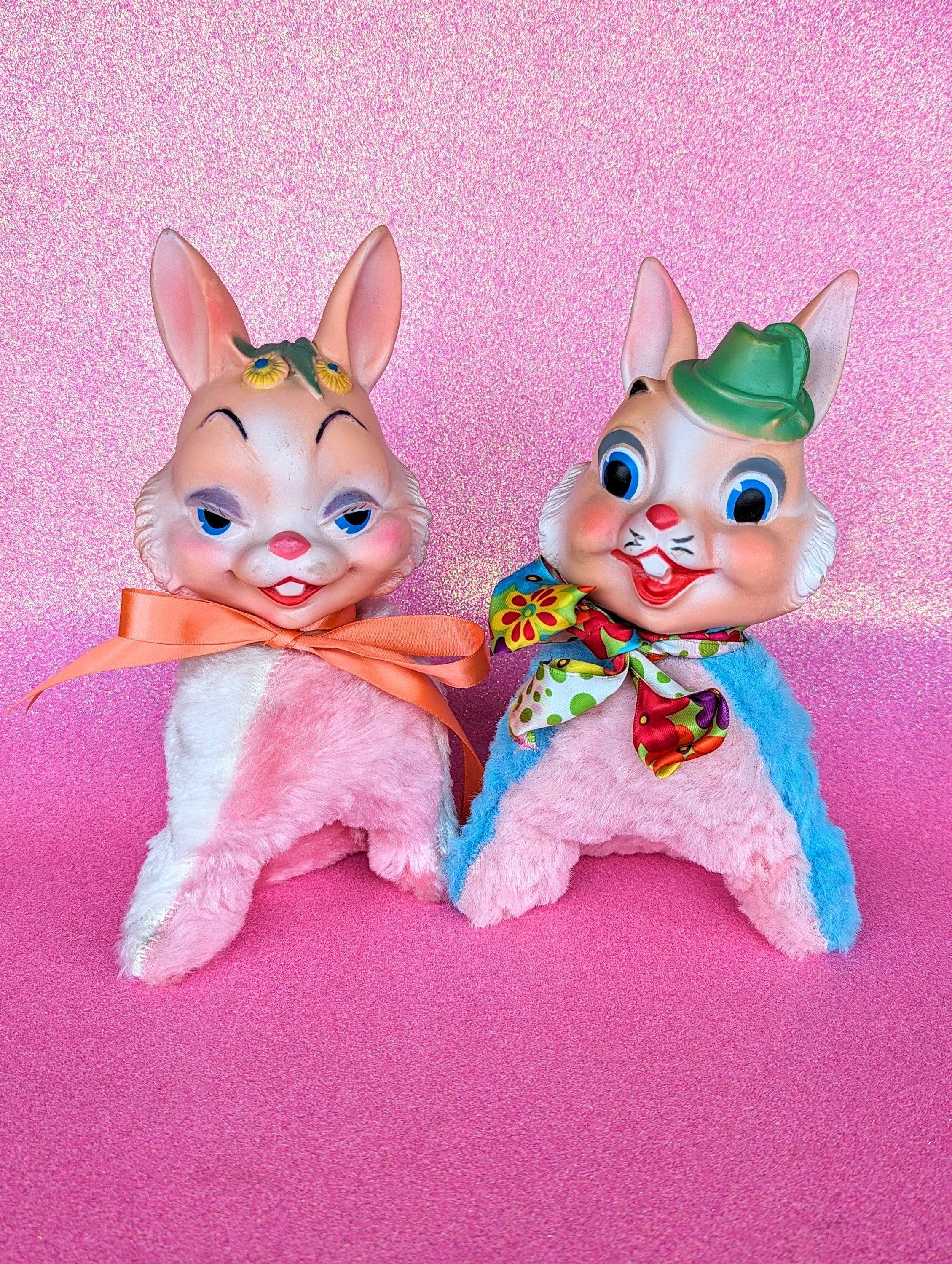 Vintage 1961 Edward Mobley Bunny Rabbit Sleepy Eyes Squeaky Baby Toy 10.5”