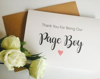 Thanks for being our Page boy Card, Thank You Card, Page Boy Card, Usher Card, Wedding Thank you Card, Wedding Cards
