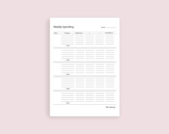 Weekly Spending List Tracker/8.5x11/Letter