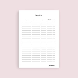 Liste de souhaits/Tracker/Économies/8,5 x 11/Lettre