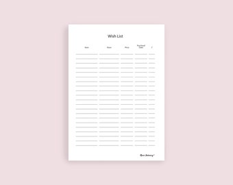 Wish List/Tracker/ Savings/8.5x11/Letter