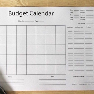 Blank Budget Calendar/Beginner Budgeting Calendar/Printable Budget Calendar - Instant Printable