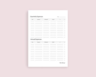 Quarterly/Annual Expenses Budget Log/8.5x11/Letter