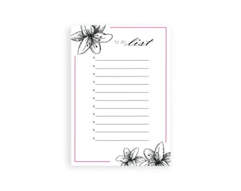 Lily To Do List Notepad/5x7 Notepad/25 Pages/Lined Notepad/Flower Notepad/ Minimal Notepad