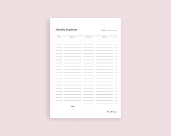 Monthly Expenses List Tracker/8.5x11/Letter