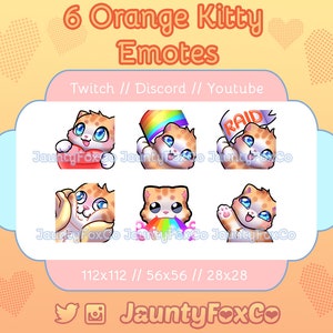 6 Cute Kawaii Orange Cat Emotes for Twitch, Youtube, Discord // Chibi Cat Emotes // Orange Cat Blue Eyes Emote
