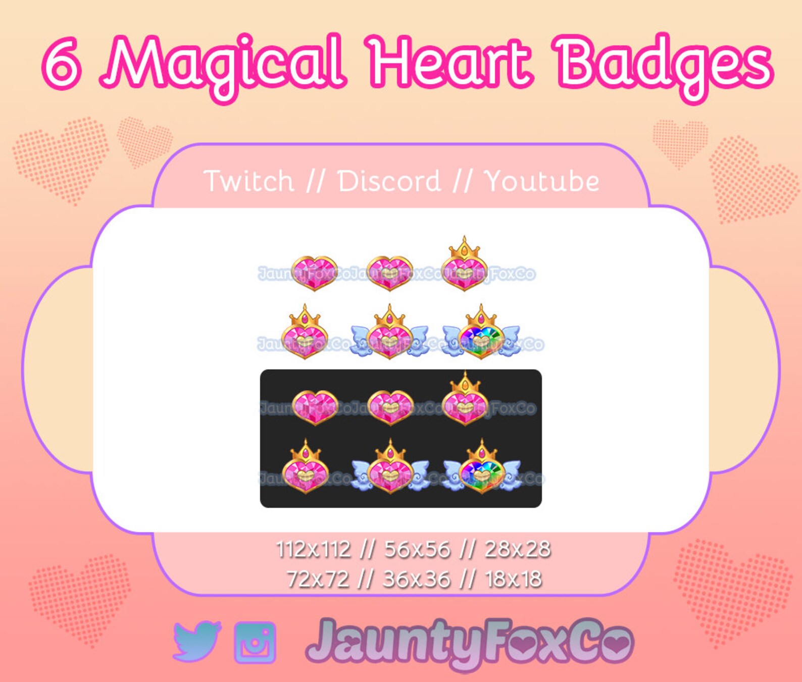 Cute Kawaii Pink Magical Hearts Badges // Magical Girl Crystal Heart ...