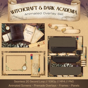 ANIMATED Witchcraft & Dark Academia Overlay Set for Twitch, Youtube and Discord // Witchy Twitch Overlay // Magical School Overlay Package