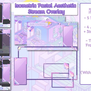 Sovrapposizione di streaming estetica pastello isometrica ANIMATA per Twitch, Youtube, Discord // Sovrapposizione Kawaii // Sovrapposizione carina // Sovrapposizione Vtuber