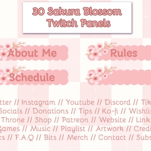 Sweet Pink Sakura Blossom Twitch Panels // Cute Cherry Blossom Stream Panels // Kawaii Panels // Transparent PNG Livestream Panels