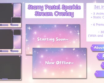 ANIMATED Starry Pastel Sparkle Stream Overlay for Twitch, Youtube, Discord // Pretty Pastel Aesthetic Overlay Set // Pink and Purple Package