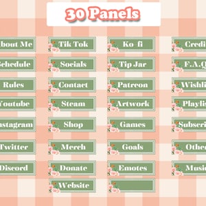 30 Green Floral Cottagecore Twitch Panels // Garden Panels // Nature Themed Livestream Panels // Cozy Streaming Graphics