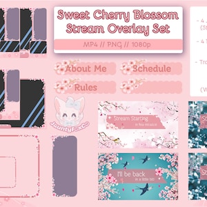 ANIMATED Sweet Sakura Blossom Overlay Set for Twitch, Youtube, Discord // Away Screens, Just Chatting, Stream Frames // VTuber // 1080p