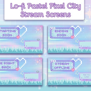 ANIMATED 4x Lo-fi Pixel City Stream Screens // Chill Twitch Screens // Pastel Aesthetic Screens // Retro // Cute // Kawaii //