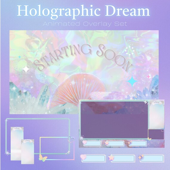 ANIMATED Holographic Dream Stream Overlays for Twitch, Youtube, Discord // Pastel Aesthetic // Dreamcore Aesthetic // Crystal Overlay