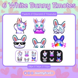 6 Kawaii White Bunny Emotes for Twitch, Youtube and Discord // Cute White Rabbit Emotes // Chibi Bunny Emotes