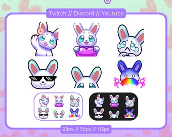 6 Kawaii White Bunny Emotes for Twitch, Youtube and Discord // Cute White Rabbit Emotes // Chibi Bunny Emotes