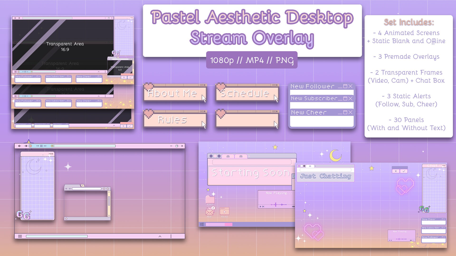 ANIMATED Dreamy Pastel Aesthetic Desktop Stream Overlay for Twitch ...