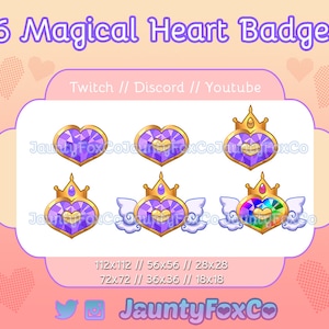 Cute Kawaii Purple Magical Hearts Badges // Magical Girl Crystal Heart Badges // Rainbow Heart Badges // Badges, Bits, Channel Points