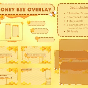 ANIMATED Honey Bee Overlay Package for Twitch, Youtube and Discord // Bee Hive Themed Overlay // Golden Yellow Overlay // Cute Overlay