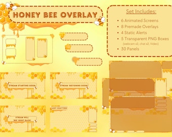ANIMATED Honey Bee Overlay Package for Twitch, Youtube and Discord // Bee Hive Themed Overlay // Golden Yellow Overlay // Cute Overlay