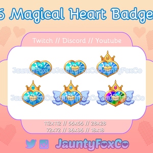Cute Kawaii Blue Magical Hearts Badges // Magical Girl Crystal Heart Badges // Rainbow Heart Badges // Badges, Bits, Channel Points