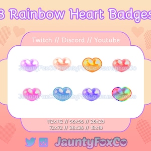 Rainbow Pearl Heart Twitch Badges/Emotes // Cute Kawaii Colorful Heart Sub/Bits Badges // Transparent PNG