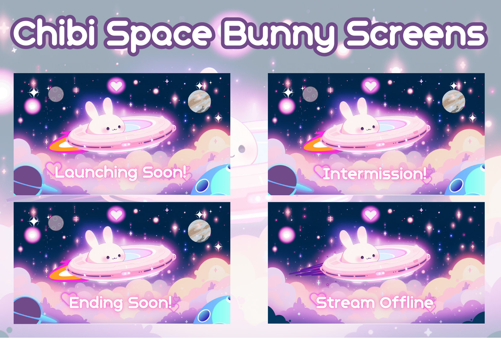 ANIMATED 4x Cute Kawaii Chibi Space Bunny Stream Screens // Celestial ...