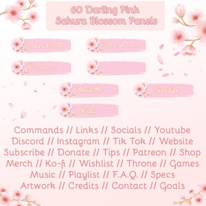 60 Darling Pink Sakura Blossom Stream Panels // Cute Cherry Blossom Twitch Panels // Kawaii Pink Livestream Panels // 2 Variations