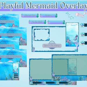 ANIMATED Playful Mermaid Overlay Set // Aqua Blue Overlay // Ocean Twitch Overlay // Coral Reef Overlay // VTuber Overlay