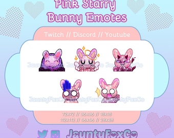 5 Pink Starry Bunny Emotes für Twitch, Youtube, Discord // Kawaii Pink Emotes // Niedliche Kaninchen Emotes // Galaxy Bunny Emotes