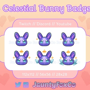 6 Purple Celestial Winged Bunny Badges // Transparent PNG Digital Download