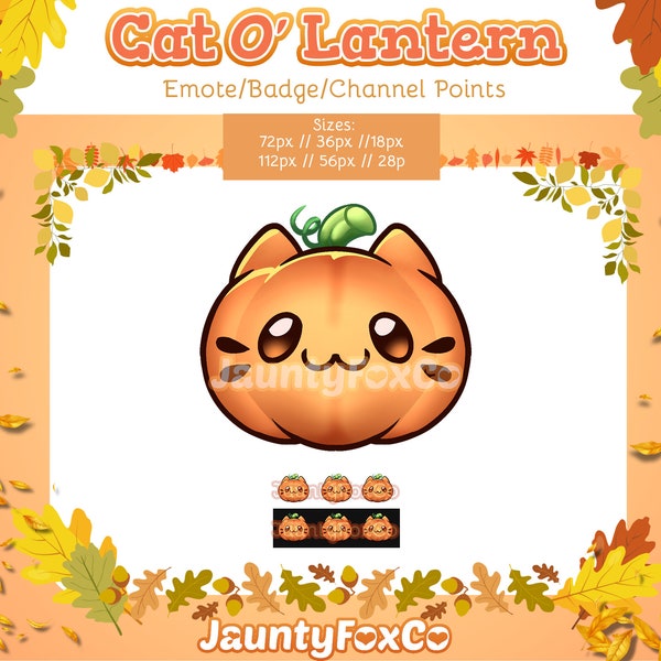 Cat O' Lantern Twitch Emote/Badge/Channel Points Icon // Kawaii Pumpkin Cat Emote // Halloween Emote // Cute Emote