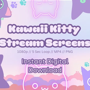 ANIMATED 4x Kawaii Kitty Livestream Screens // Pastel Aesthetic Stream Screens // Cute Screens // Cat Screens // Twitch Screens