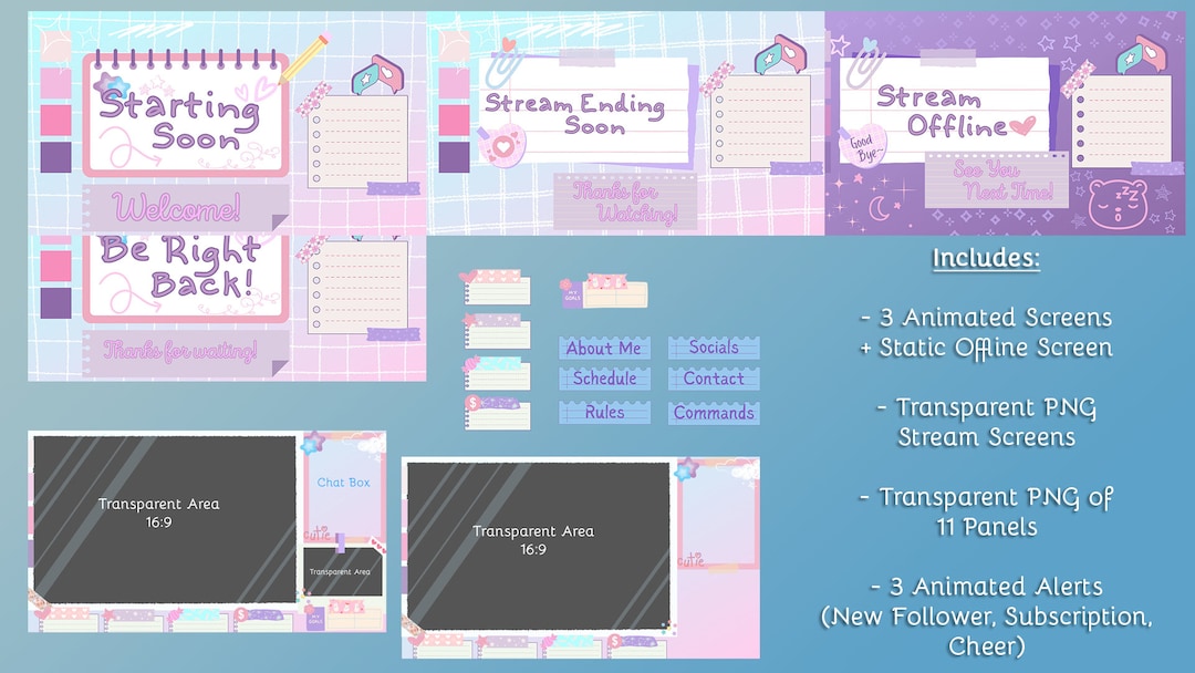Notebook Page Animation Animated Pastel Notebook Kawaii Stationary Stream Overlay for Twitch ...