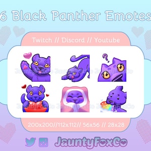 6 Purple Black Panther Twitch Emotes for Twitch, Youtube, Discord // Transparent PNG Instant Digital Download