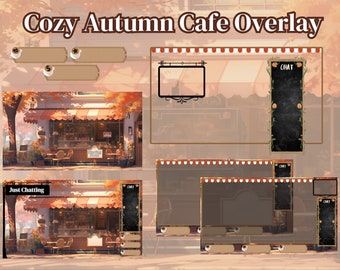 Superposición ANIMADA de Cozy Autumn Cafe para Twitch, Youtube y Discord // Hojas de otoño // Vibraciones acogedoras // Conjunto de superposición de cafetería