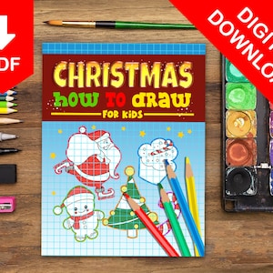 Christmas How To Draw Kids Activity Book For Children - Step-By-Step Instructions - Digital Download Drawing Book Christmas Coloring Pages
