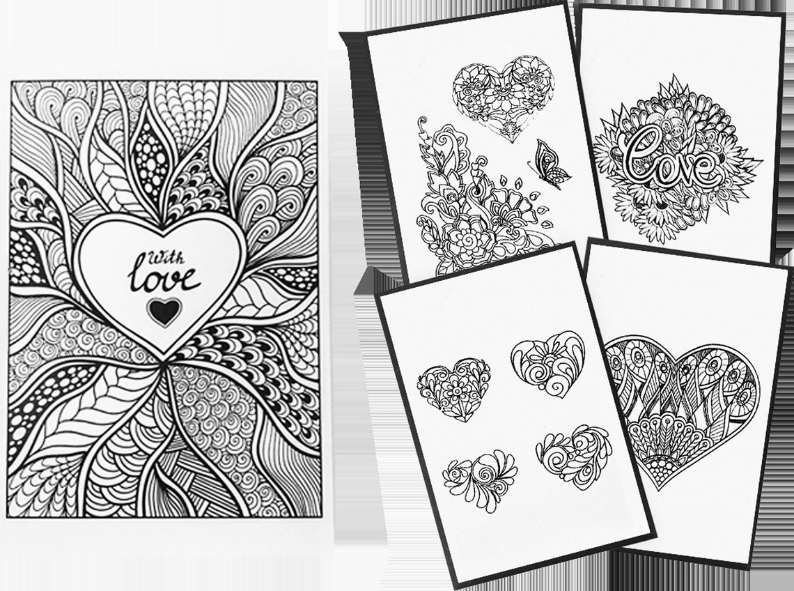 32 Printable Coloring Greeting Cards Valentine's Day Etsy