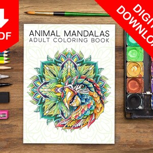 Animals Coloring Book Adult Coloring Pages for Adults Printable Coloring Pages Printable Digital Coloring Pages Mandala Coloring Book