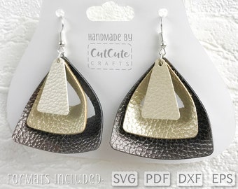 3D Layered Triangular Faux Leather Earring SVG Template