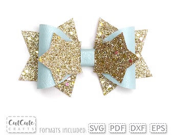 Plantilla SVG de lazo de estrellas: archivo de corte de lazo para el cabello (patrón PDF)