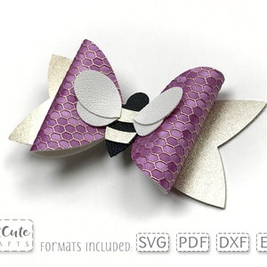 Honey Bee Bow SVG, Cute Bee Bow template, Hairbow SVG Cricut cut file, Silhouette cut file, Hairclip Bow svg, school bow DIY patterns